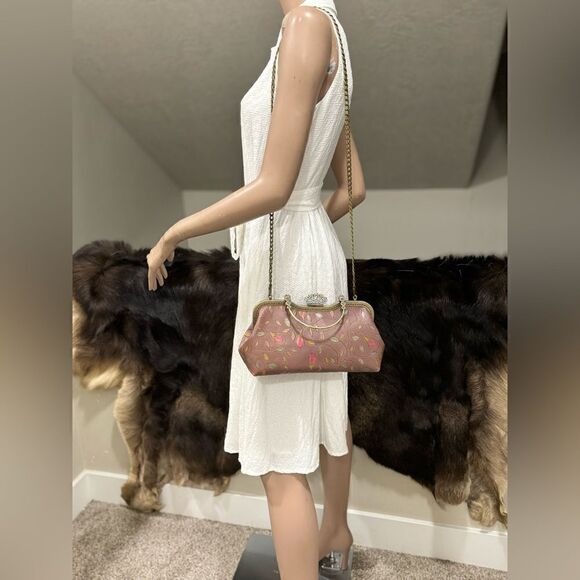 Handmade Vintage Style Genuine Embossed Cowhide Crown Shade Closure Satchel - Picture 4 of 15